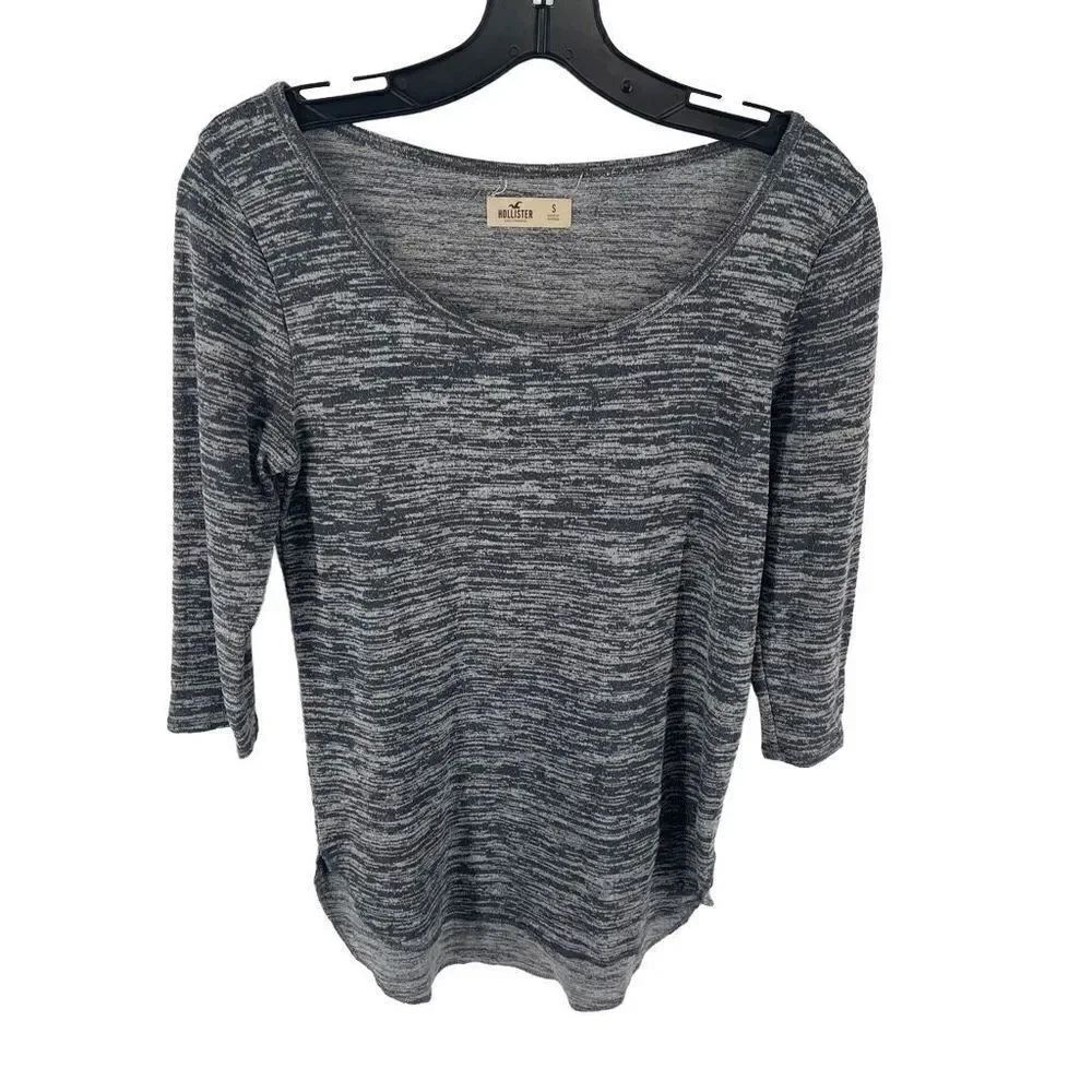 Hollister Women's Betty Burn Out T-shirt Top 3/4 Sleeve Boatneck Gray Size Small